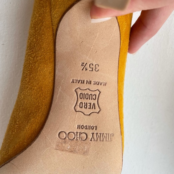 Jimmy Choo Mustard Yellow Suede Heels - Picture 5 of 7